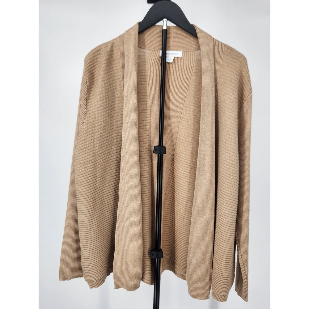 Liz Claiborne Tan Ribbed Open Front Cardigan Sweater XXL Womens Long Sleeve